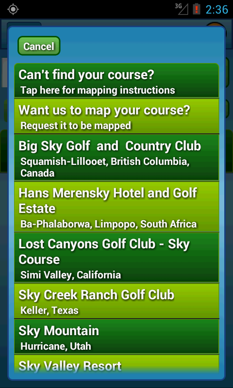 Course search results